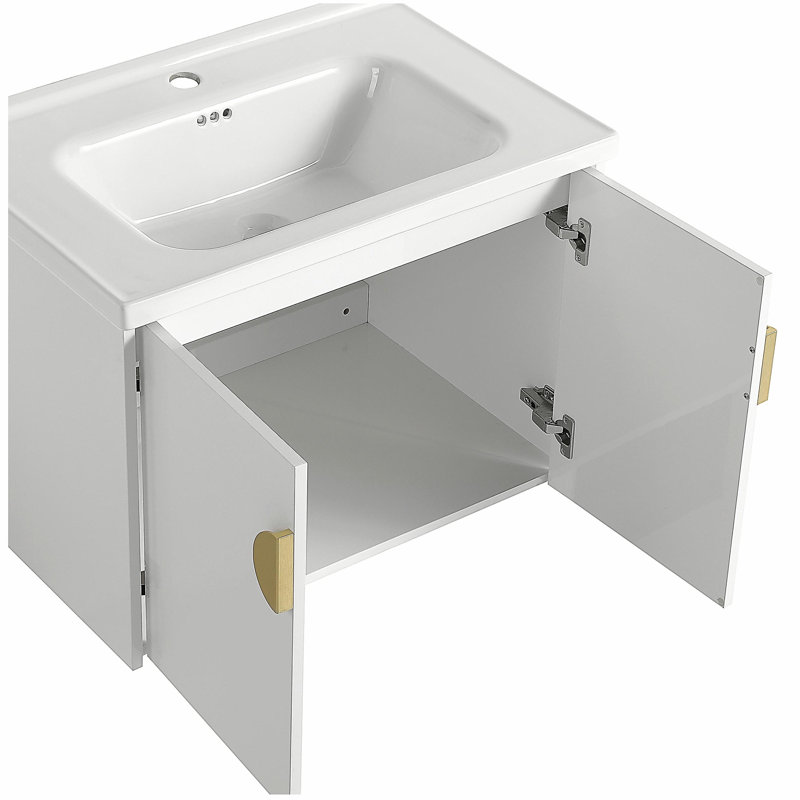 Meuble-lavabo à portes 28 po avec lavabo 28 po pour petite salle de bain, Blanc brillant, 28"