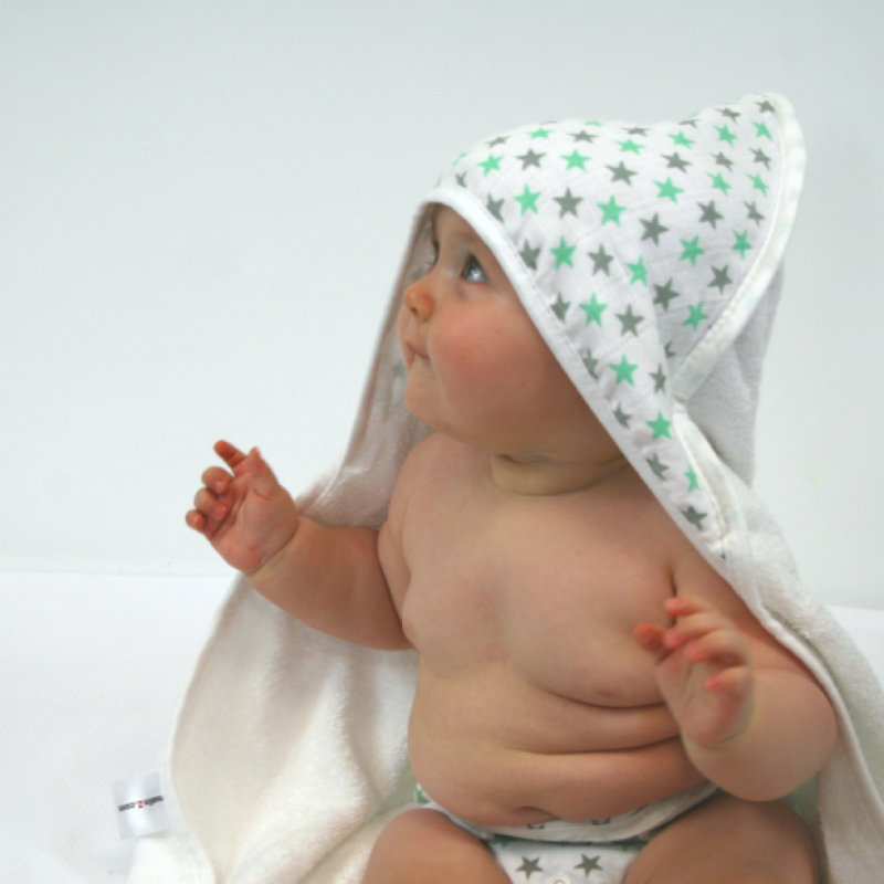 Bath Towel Single, Mint/Grey Stars