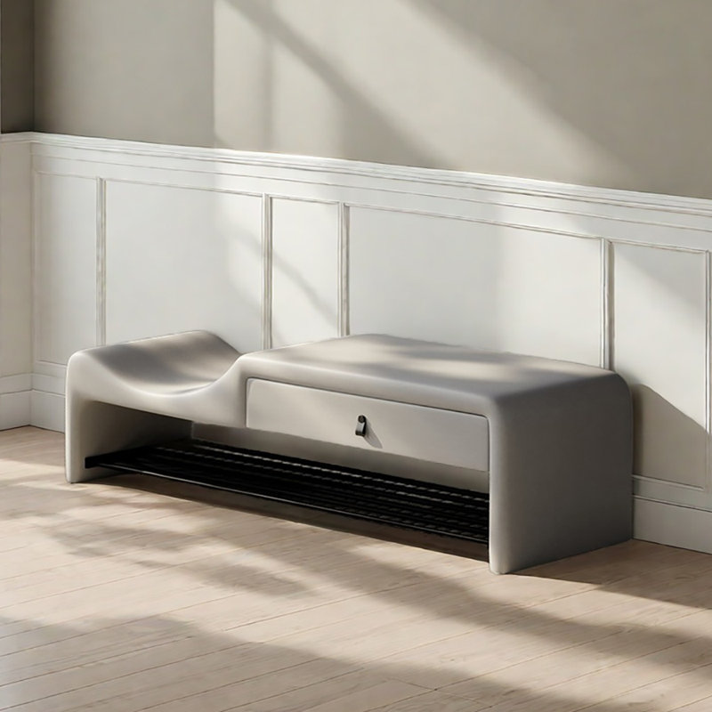 55.1in Shoe Storage Bench, Light Gray