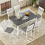 Dining Table For 6, Neoclassical Flair, Solid Wood Veneer & Rubber Construction, Gray White Color 7 Room Grandeur, Tabletop Rubber, +