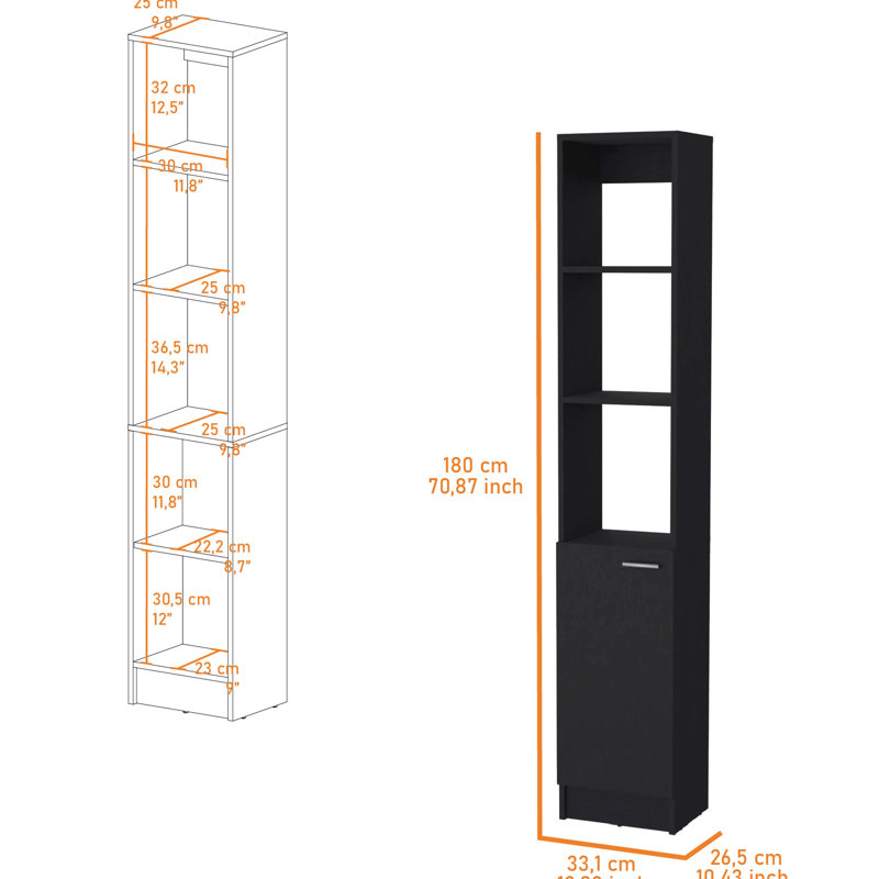 Élégante armoire à linge noire - 1 porte et 5 tablettes et plus pour la tranquillité de la salle de bain avec un look simple et élégant
