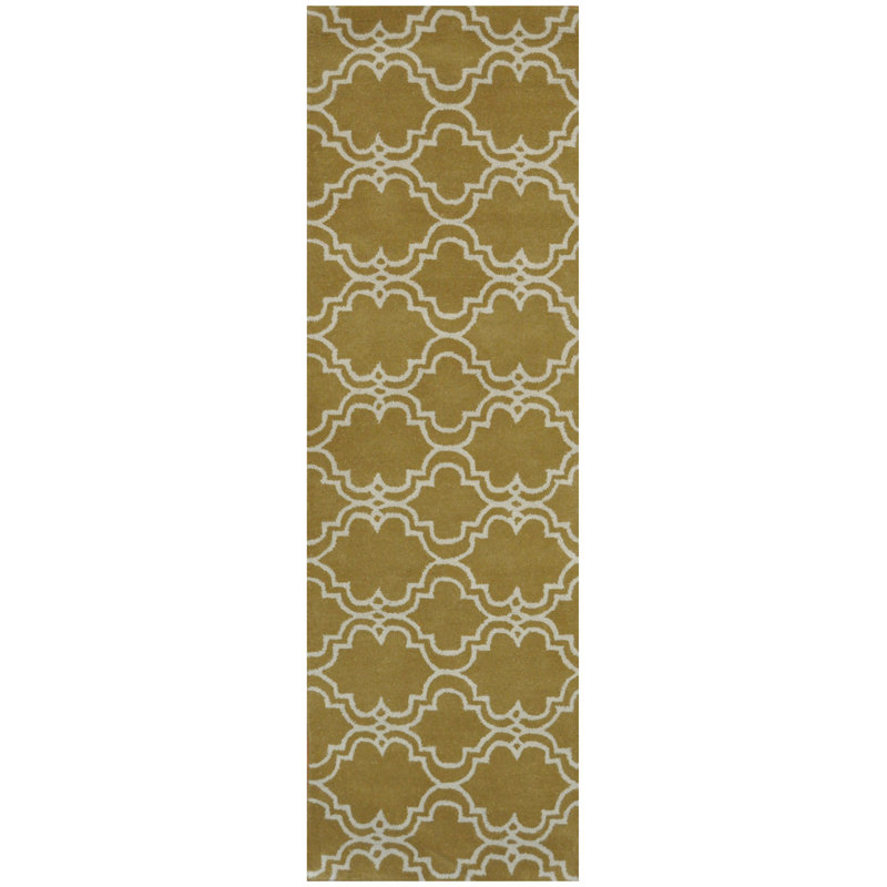 Tapis de couloir géométrique noué à la main en Ivoire laine de conception unique 2 pi 6 po x 8 pi Tapis décoratif