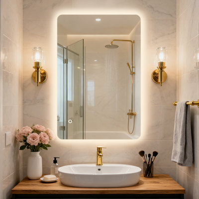 Frameless Bathroom Mirror LED Lighted Dimmable Mirror with Color Adjustable and Memory Function 