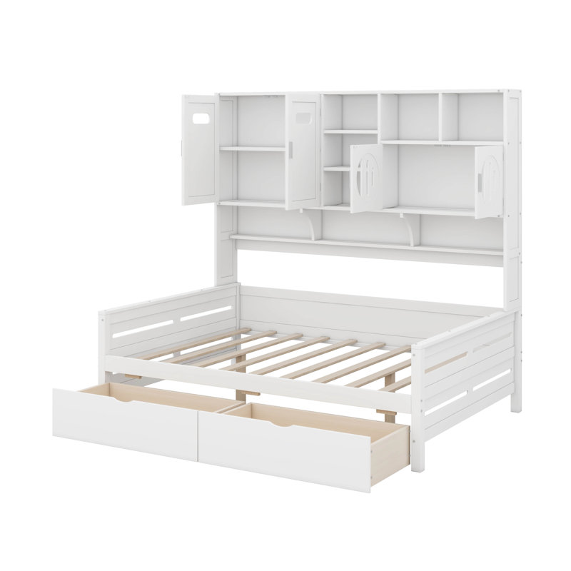 Lit de jour en bois avec tiroirs, Complet/Double, Blanc