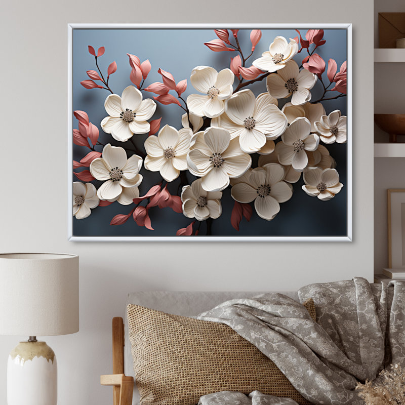 Dogwood Field Pointillism Collage III - impression, H 34 po x l 44 po x P 1,5 po, Cadre flottant blanc
