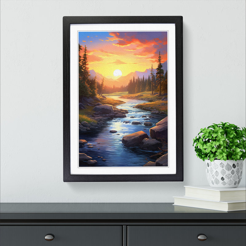 River Digital - Single Picture Frame Print on Wood, Black Framed, 64cm H x 46cm W x 2cm D