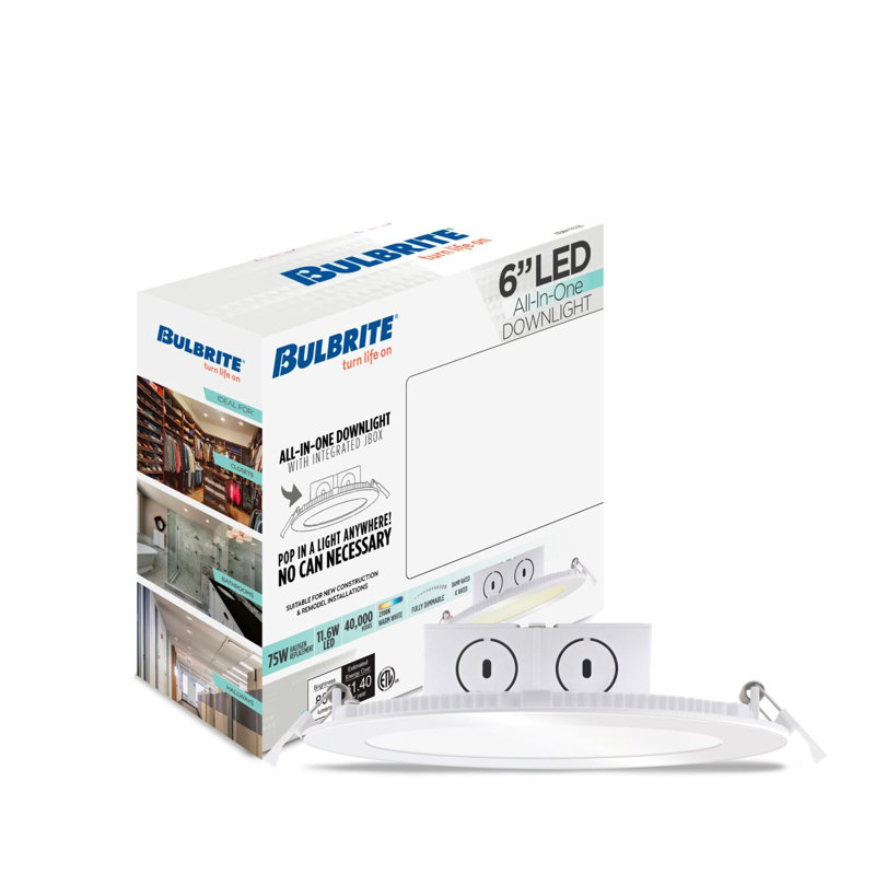 6'' 11.6 Watt Dimmable IC Rated LED Canless Recessed Lighting Kit