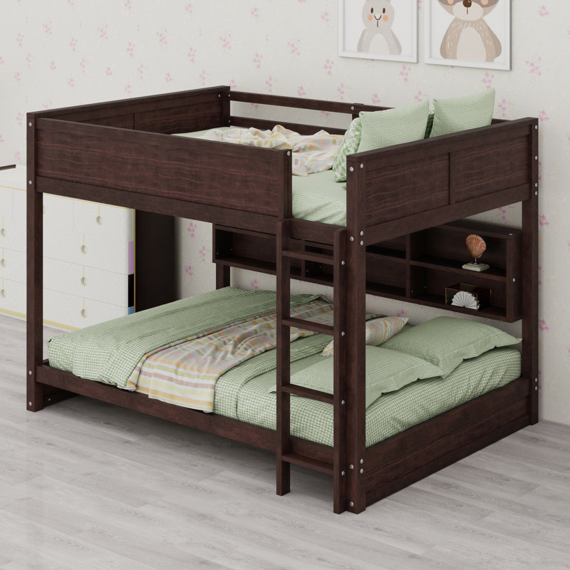 Bunk Bed With Built-In  Ladder And Safety Guardrails, Brown