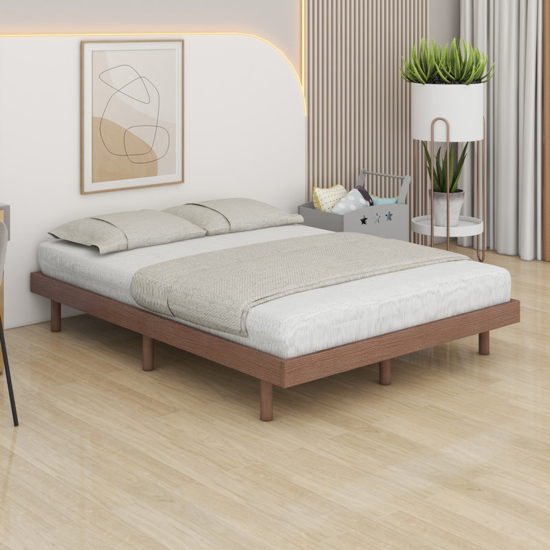 Modern Design Floating Platform Bed Frame, Walnut