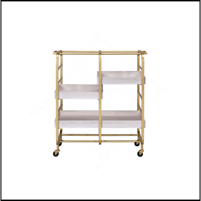 Gold & White Washed Finish Serving Cart