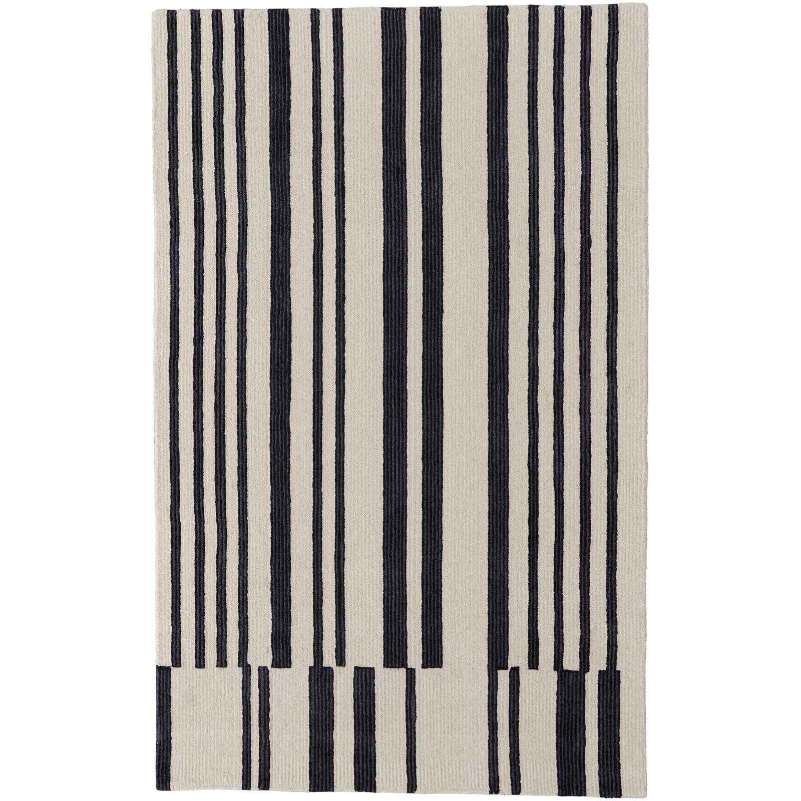 Ryo Ivory Black Hand-Tufted Striped Rug, Rectangle 2' x 3'