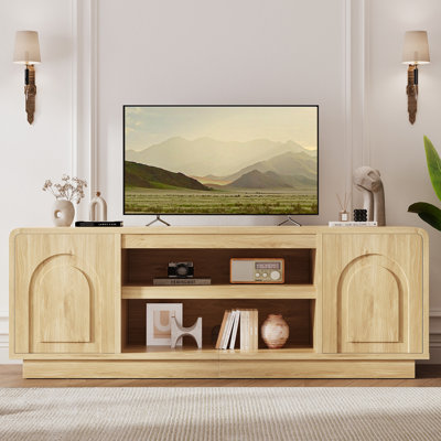 63'' Modern 2-Door TV Stand with Arched Cabinet Doors, Handleless Touch-Latch Media Console with Open Shelving and Storage, Engineered Wood Entertainment Centre