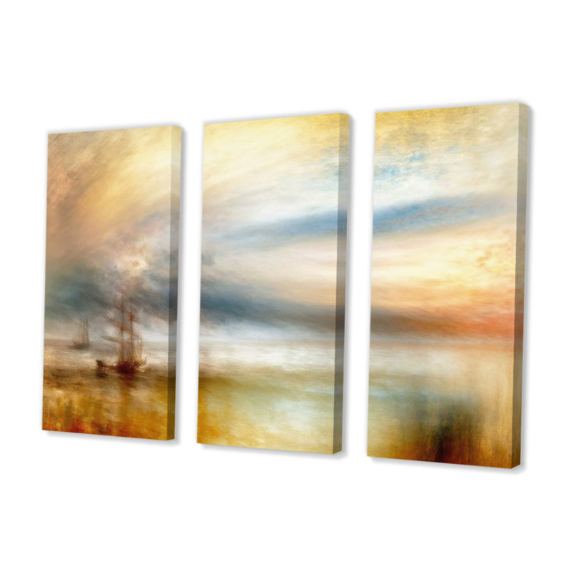 Voilier pendant le coucher du soleil exotique V Voilier pendant le coucher du soleil exotique V - 3 pièces, peinture sur toile