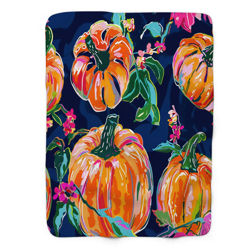 Motif de balise maritime - 1 pièce Sherpa Premium, L 60 po x L 80 po, Élégantes fleurs de citrouille