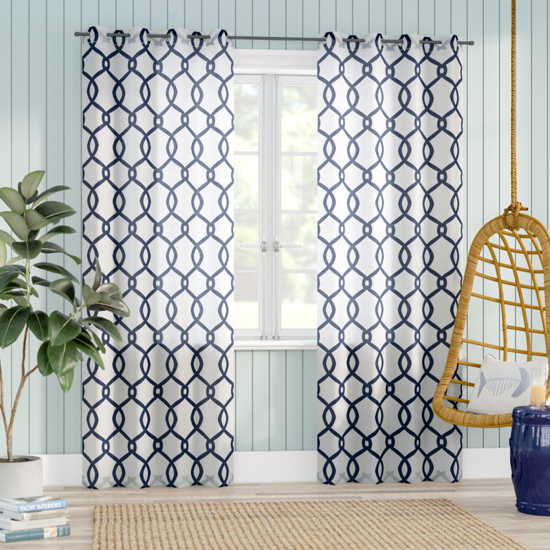 Panneaux de rideaux semi-transparents à motif géométrique avec œillets Caliese, Bleu sarcelle, l 54 po x L 84 po