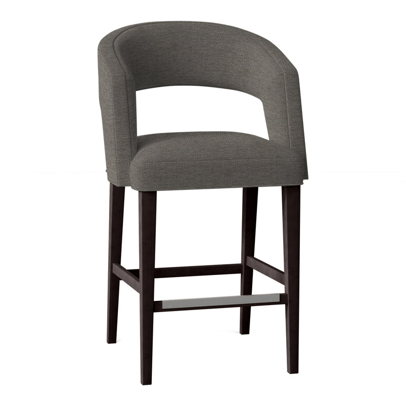 Bryant Upholstered Stool with Solid Wood Frame, Perigold Mixi Linen, Espresso
