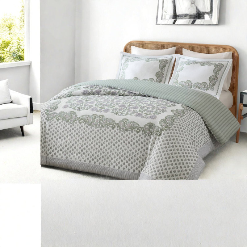 Ensemble de literie vert sauge, grand lit double en mélange de coton