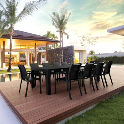 Farrah 11 Piece Dining Set With Extension Table And Sling Arm Chairs