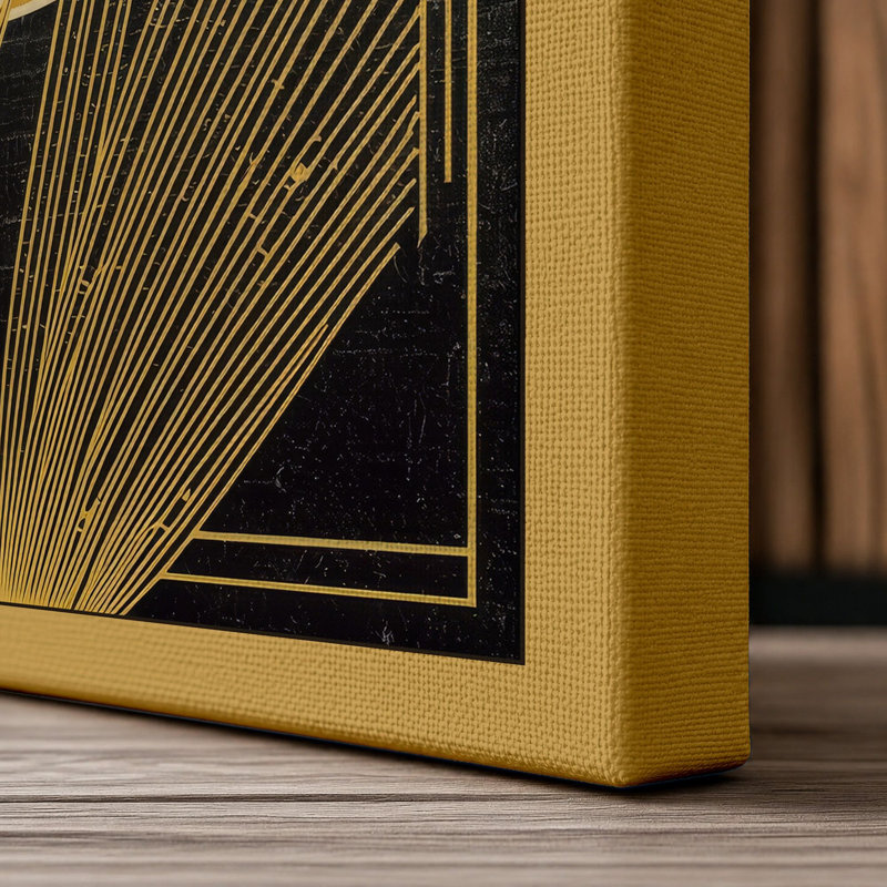 Lotus Deco Art Deco - Wrapped Canvas, 36x24 - 91.4 x 61.0 cm, Ochre Border
