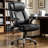 This executive-grade ergonomic leather office chair features a widened seat, foldable armrests, and adjustable lumbar support. It has a weight capacity of 500 pounds and is made of breathable leather with silent casters.