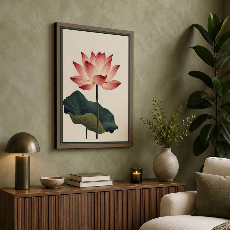Lotus Bloom Botanical - Wrapped Canvas, 18x12 - 45.7 x 30.5 cm, Black Border
