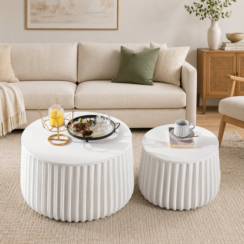Ensemble de tables basses rondes gigognes avec couvercle et rangement
