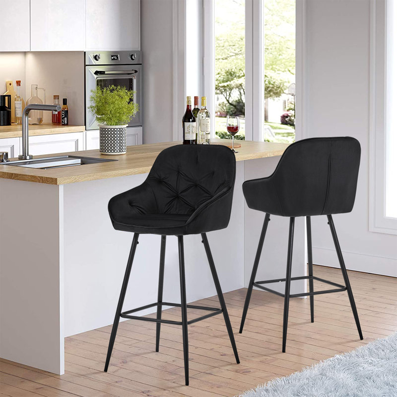 Adelmina Upholstered Counter Stool with Metal Frame, Black