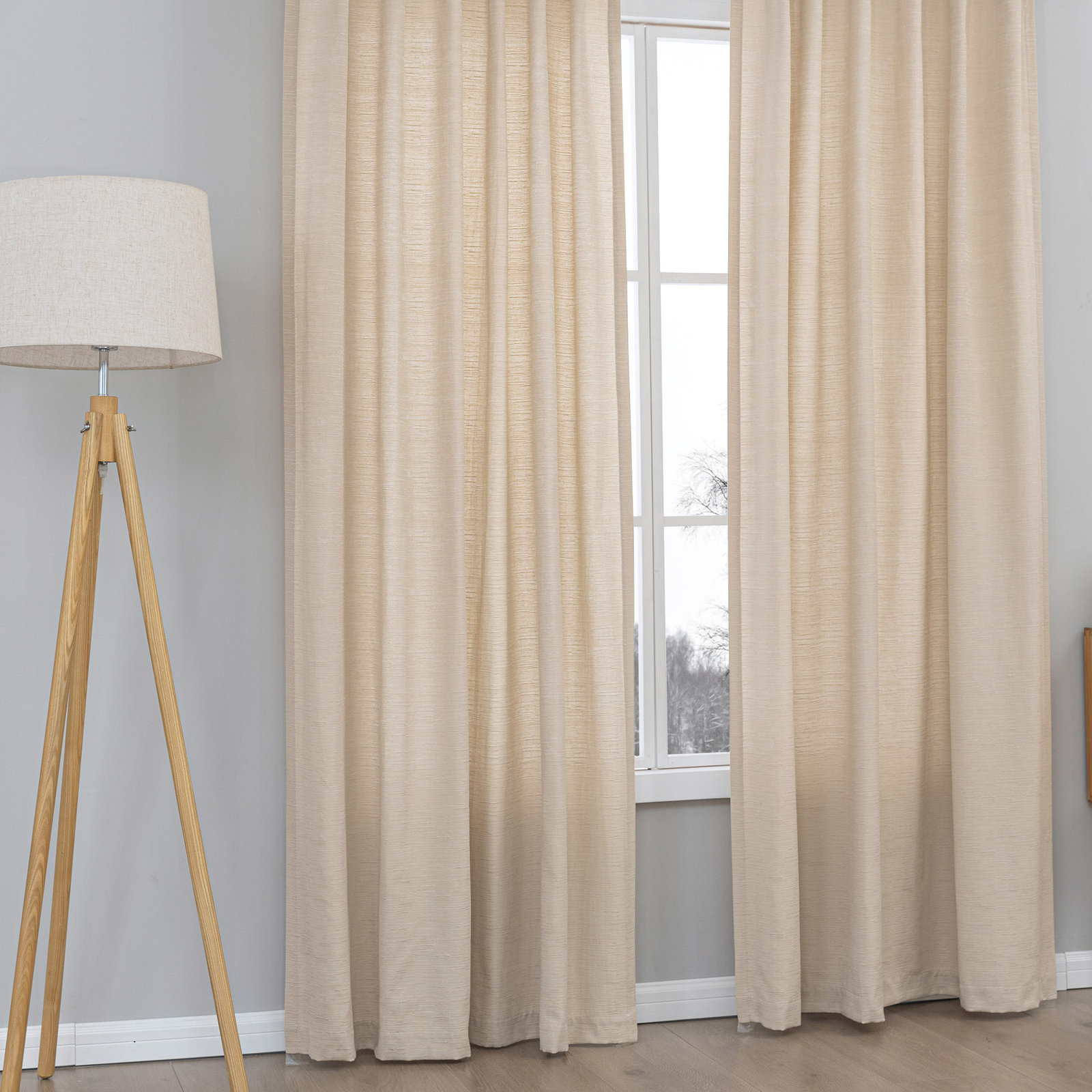 Wulfram Semi-Sheer Cotton Blend Curtain Set, Black, 52" W x 108" L