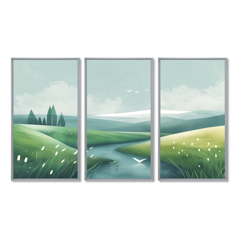 «Green Grey Pond Meadows In Tuscany I», ensemble d'art mural de ferme, H 28 po x l 36 po x P 1 po