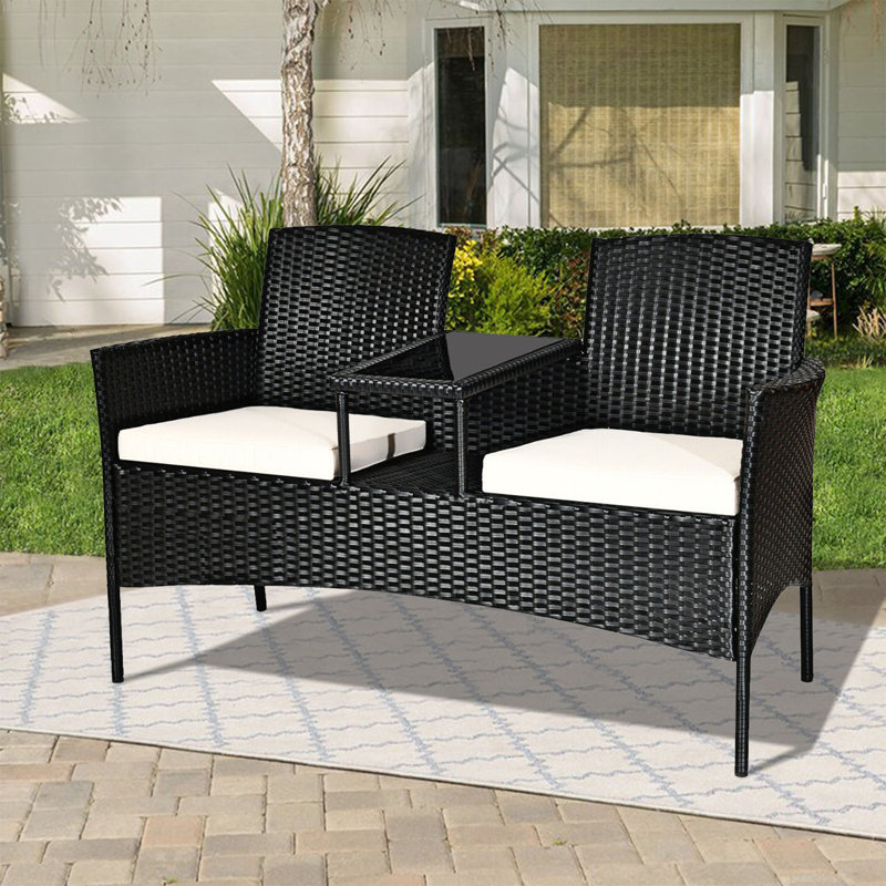 Ensemble de conversation d'extérieur en rotin de 54,5 po de large avec table, Blanc