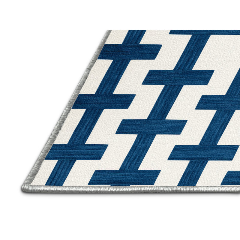 Machine Washable Checkered White Area Rug, Runner 2' x 4'
