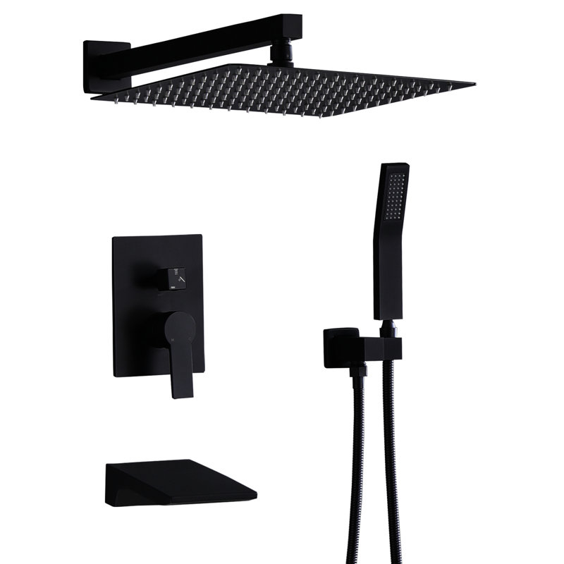 Ensemble de douche mural noir mat - tête de 12 po, système portatif, équilibré, disque en céramique avec finition à main, disque, baignoire