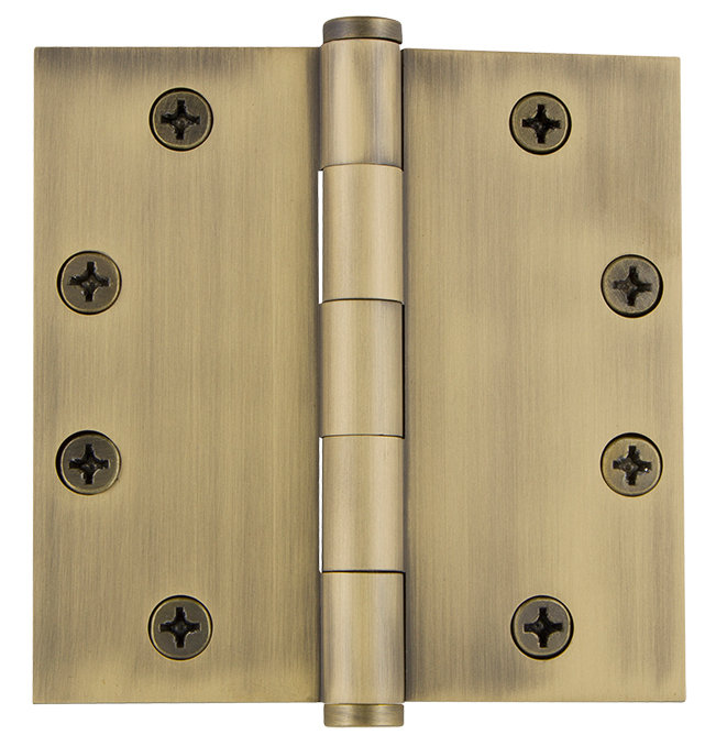 4.5'' x 4.5'' Brass Butt Bearing Hinge, Vintage Brass