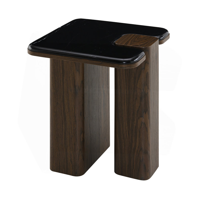 Plateau en marbre naturel et table de bout en noyer foncé avec marbre naturel