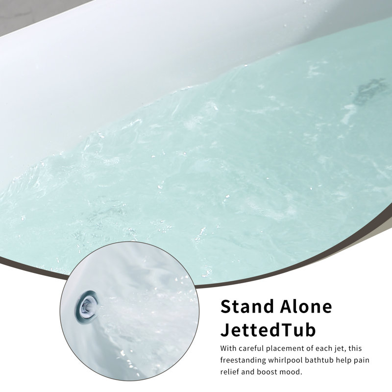 59 In. X 29.5 In. Right Drain Freestanding Whirlpool Bathtub Hydrotherapy Jetted Soaking Bath Tub - Tub Filler In White