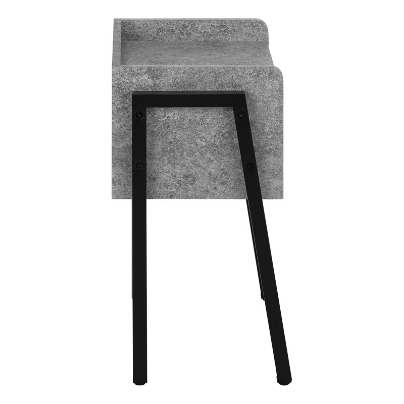 Rectangular 2-Tier Tray Table - Grey Stone-Look, Storage Cubby & Stable Metal Legs, Black, Dark Gray