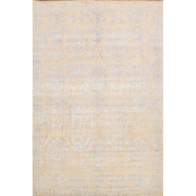 Tapis beige noué à la main de conception unique 9 pi x 12 pi 2 po New Age