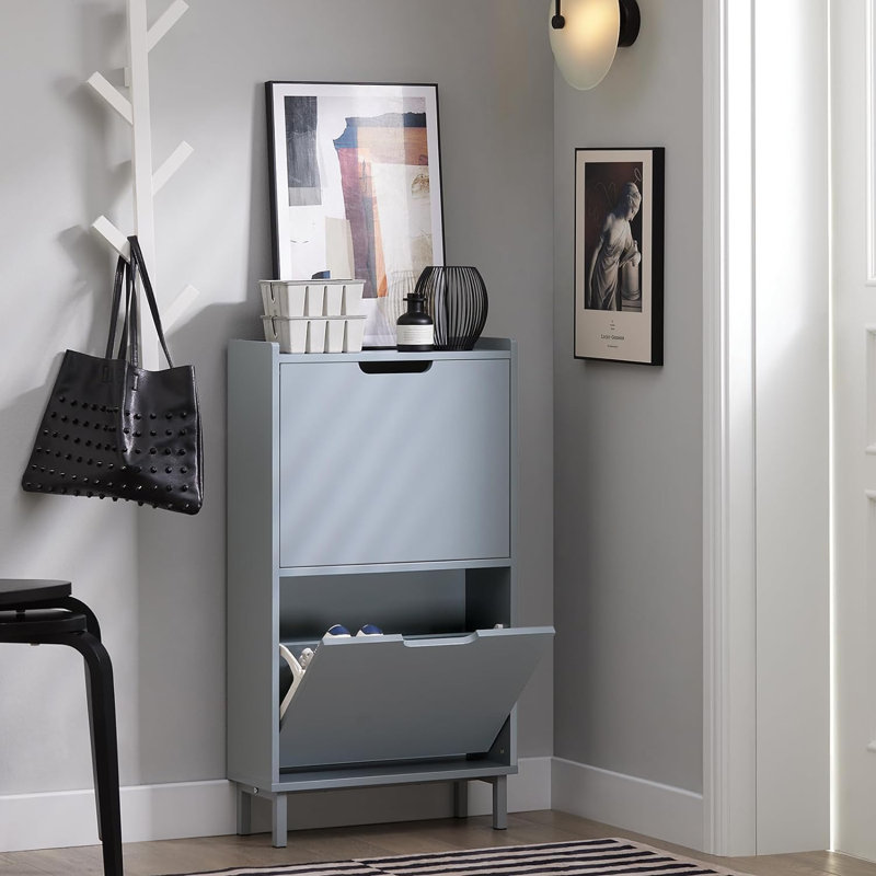 Shoe Storage Cabinet for Entryway with 2 pull-down drawers, 35.4" H x 19.7" W x 7.5" D, White