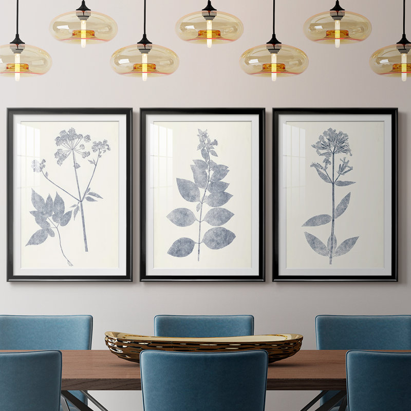 Marine Botanicals IV - reproduction sur mesure encadrée de qualité supérieure - 3 pièces, Noir, H 19 po x l 27 po