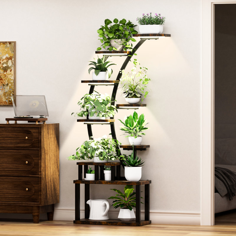 Support pour plante d'intérieur 9 avec lumières de croissance Spectrum, 3 modes d'éclairage, fabrication, convient à diverses pièces de 63,6 po de hauteur et antirouille