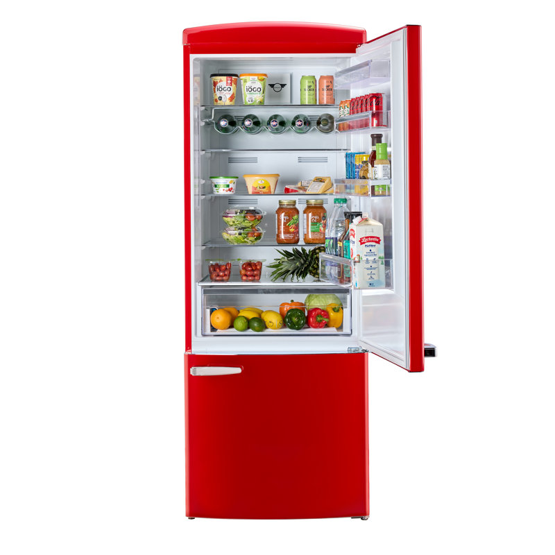 Classic Retro 28" 16.7 Cu. Ft. Frost Free Bottom Freezer Fridge In Summer, Energy Star, Red