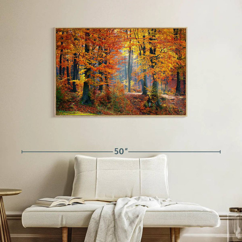 Arbres d'automne, Cadre flottant en bois naturel, 40 po x 27 po