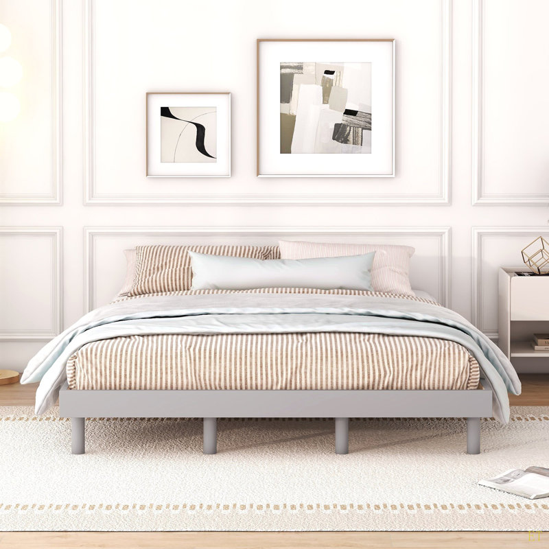 Modern Design Queen Floating Platform Bed Frame, Gray, Queen