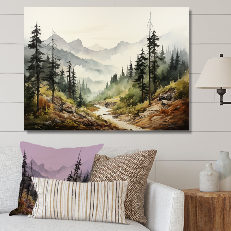 «Mountains Whisper Fog Serenity», art mural minimalisme, H 34 po x l 44 po x P 1,5 po, Toile tendue