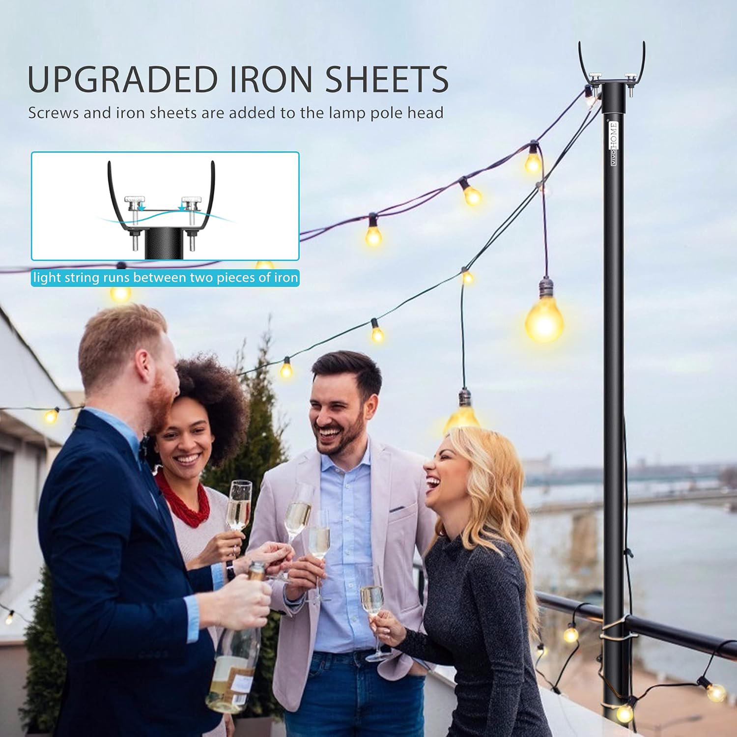 VIVOHOME Outdoor String Light Poles With Hooks, Ground Stakes (2 Pack ...