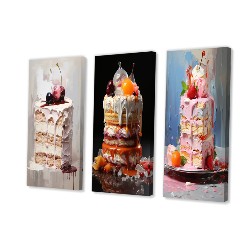 «Popart Cake Dessert - Desserts», ensemble de 4 reproductions d'art sur toile, Toile tendue, H 32 po x l 48 po