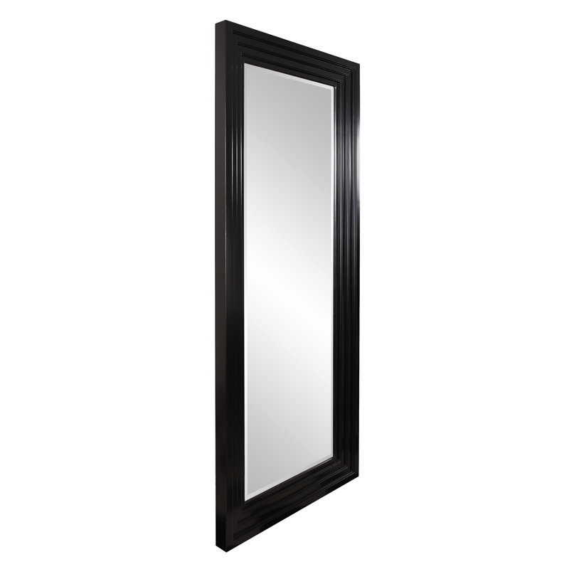 Amy Wood Flat Wall Mirror, 82" x 34", Glossy Black