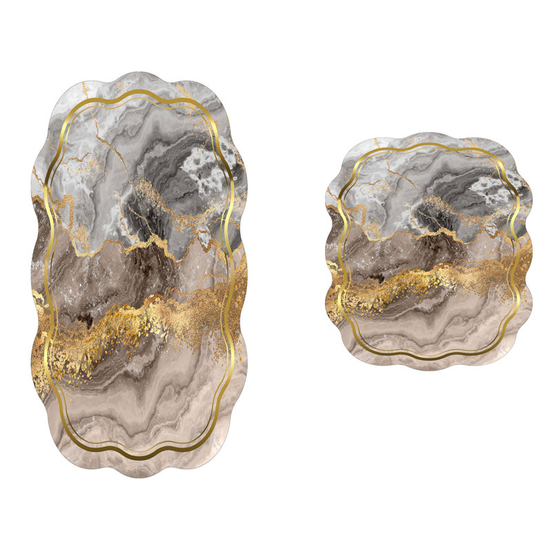 Luxurious Bathmat Set (2 Pieces), White & Mink with Gold Accents, 19.7 x 23.6 inches & 23.6 x 39.4 inches | 100% Polyester, 1.5 lbs, 0.4 in Pile Height | Non-Slip Underside, Antibacterial, Machine Washable for Easy Care & Long-Lasting Use
