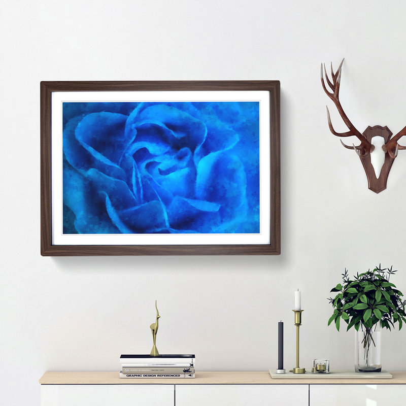 Folded Rose Petals in Blue - Picture Frame Graphic Art Print, Walnut Framed, 45cm H x 63cm W x 2cm D