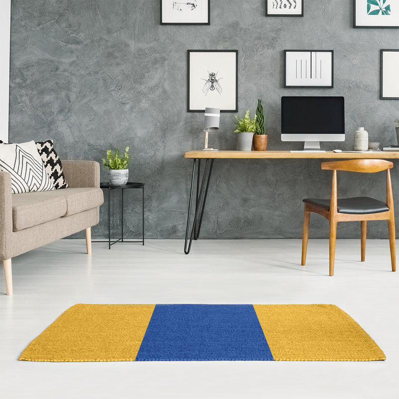 Tapis bleu/jaune, Rectangle 5 pi x 7 pi